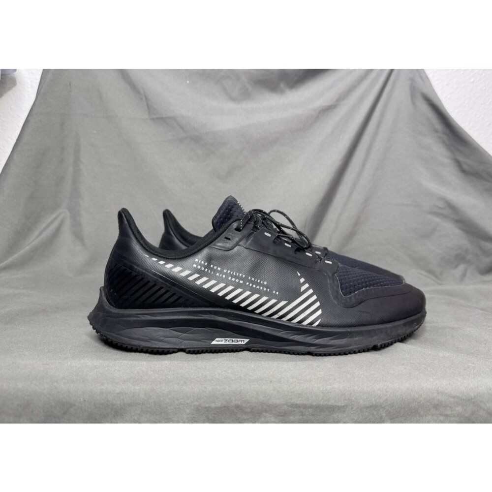 Nike Air Zoom Pegasus 36 Shield Black Metallic Silver Sneaker Sz 12 AQ8005-001